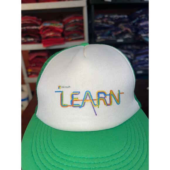 Microsoft Hat Learn Computer White Green Cap Headwear Snapback - Picture 2 of 6